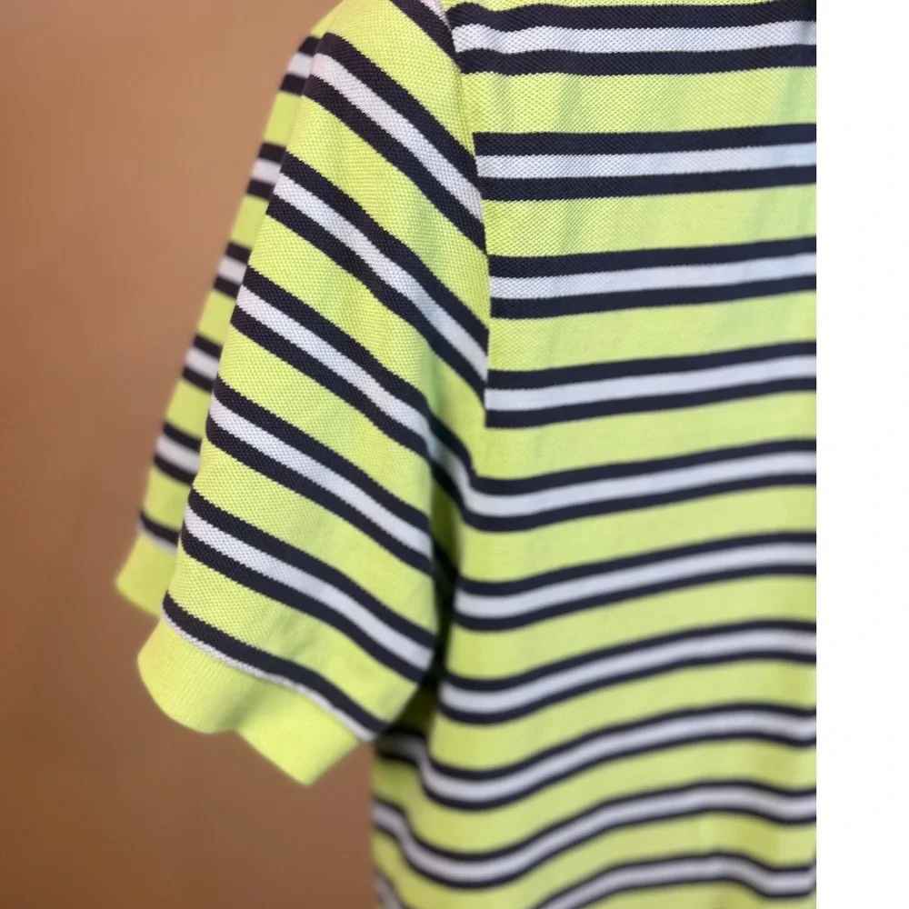 Polo Ralph Lauren Mens Large Lime Green Navy Blue Striped Cotton Polo Shirt L